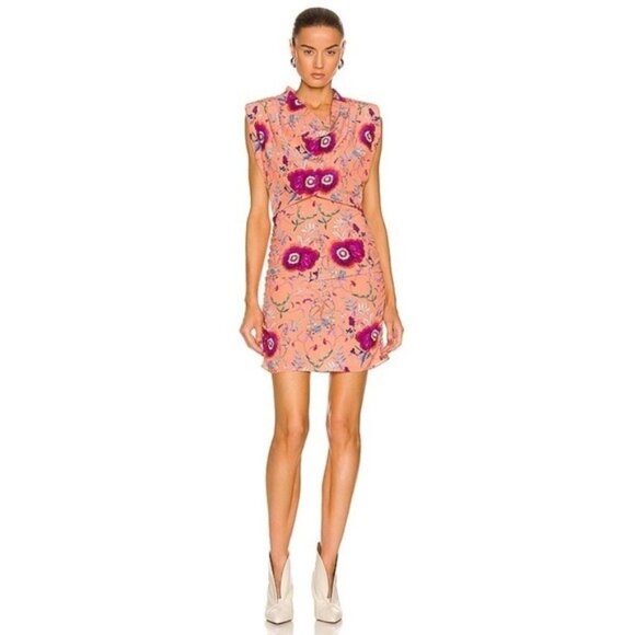 Isabel Marant || Bemaya Dress in Papaya Floral Stretch Silk 38 - Picture 1 of 10